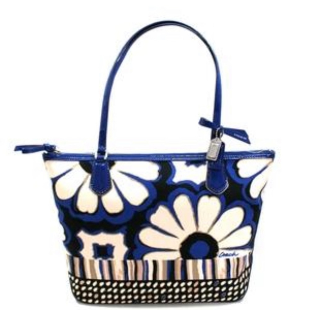 COACH POPPY FLORAL SCRIBBLE SMALL TOTE #25123